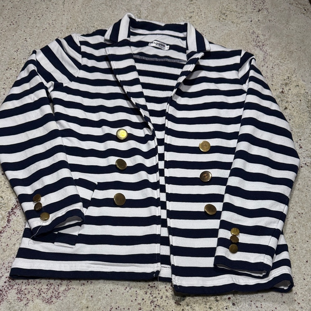 Striped Navy and White Blazer with Gold Buttons